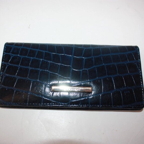 BRAHMIN Ady Slim Wallet IN RARE PRINT BLUE STONE VEIL Embossed Leather - Picture 1 of 3